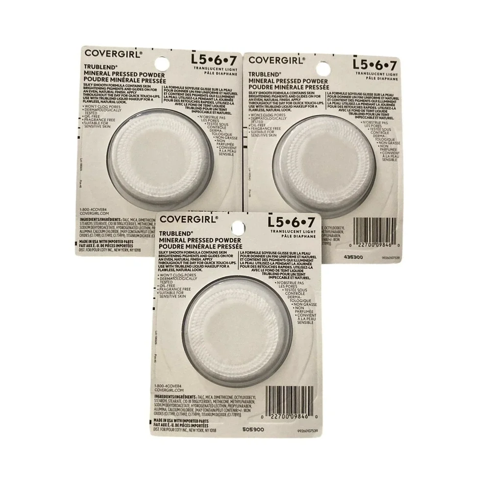 3 Covergirl TruBlend Mineral Pressed Powder Translucent Light L 5•6•7 Lot of 3